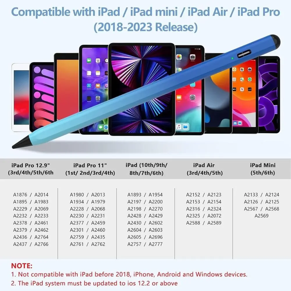 Stylus Pen For IPad 2018-2023 With Palm Rejection, Active Pencil (Gradient Blue)